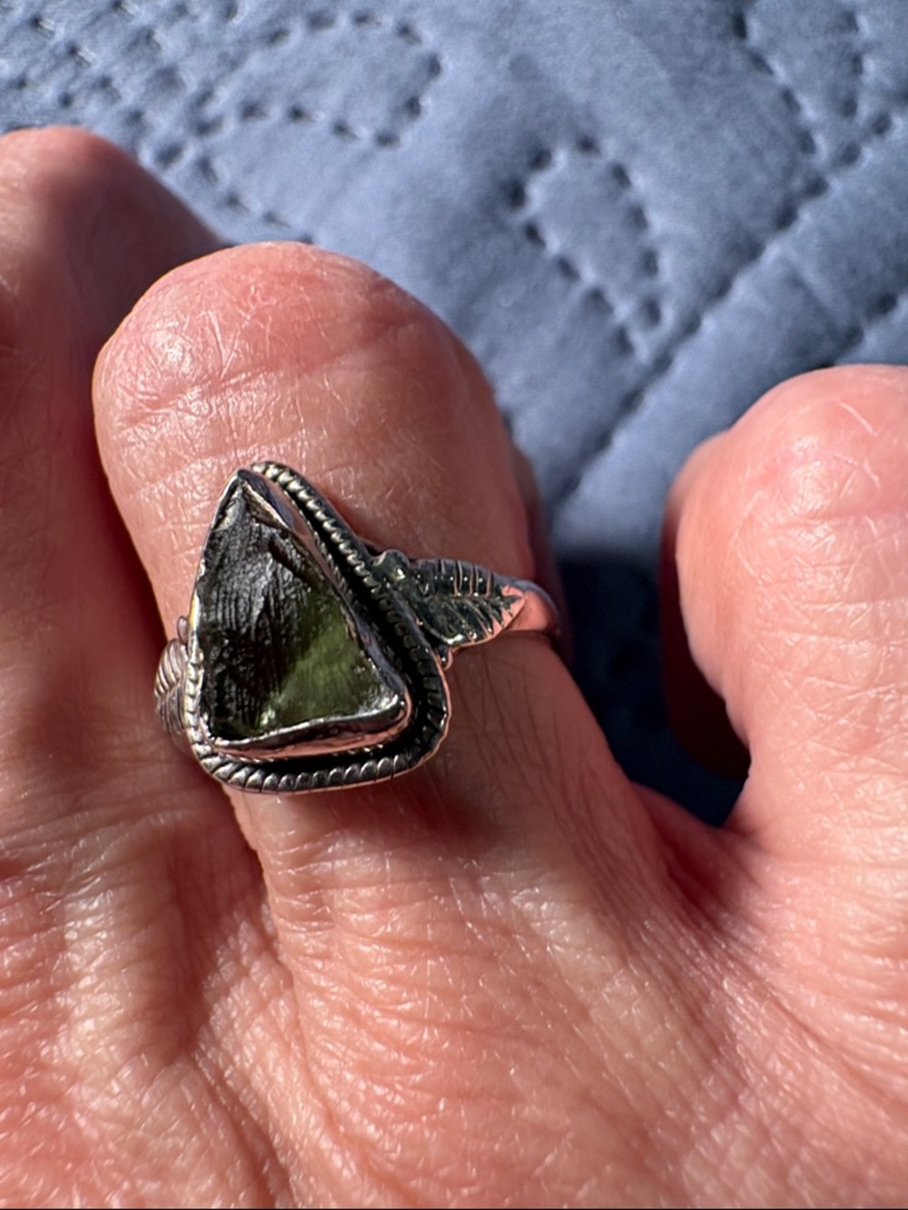Raw Moldavite 925 Sterling Ring- approx 3-4 Carat Natural Czech Tektite